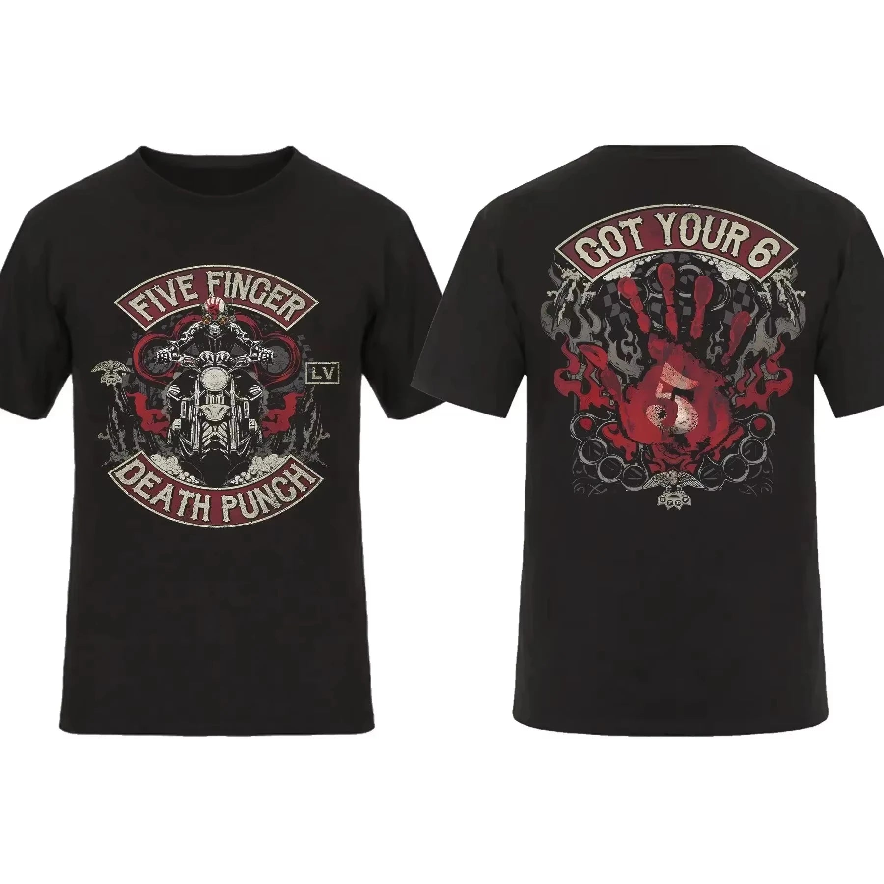 2025 Fashion Men T Shirt Double-sided Biker Skully Black By Five Finger Death Punch T-shirt Graphic Youth Cloth Streetwear S-3XL
