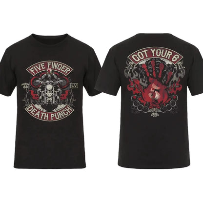 2025 Fashion Men T Shirt Double-sided Biker Skully Black By Five Finger Death Punch T-shirt Graphic Youth Cloth Streetwear S-3XL