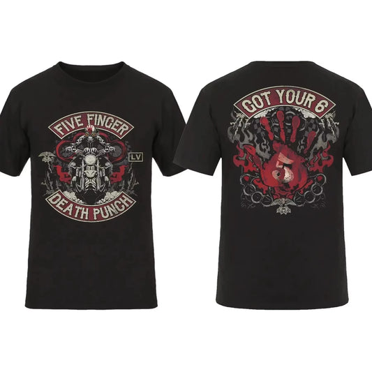2025 Fashion Men T Shirt Double-sided Biker Skully Black By Five Finger Death Punch T-shirt Graphic Youth Cloth Streetwear S-3XL