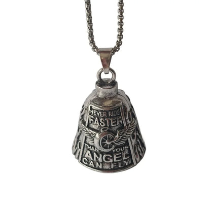 Vintage 3D Design Motorcycle Guardian Bell Punk Style Wing Design Biker Good Luck Charm Alloy Retro Angel Pendant Bell Men