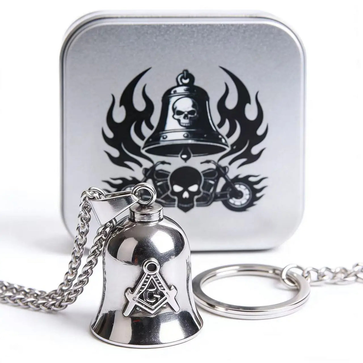 HNSP 316L Stainless Steel Gremlin Bell Biker Guardian Bell for Motorcycle, Luck Protection Pendant Men Gift Box Set