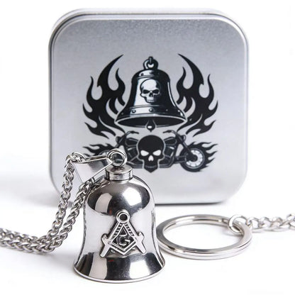 HNSP 316L Stainless Steel Gremlin Bell Biker Guardian Bell for Motorcycle, Luck Protection Pendant Men Gift Box Set