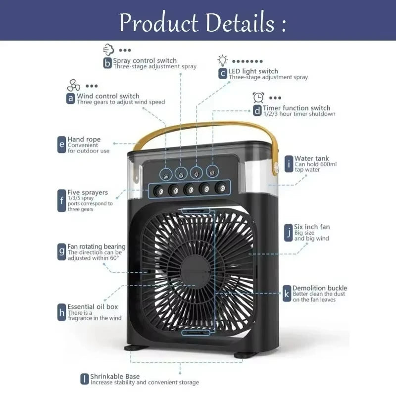 Xiaomi New 3-in-1 Fan Air Conditioner Household Small Air USB Electric Fan Air Cooler LED Night Light Water Mist Office Home    qykyai-sq.myshopify.com