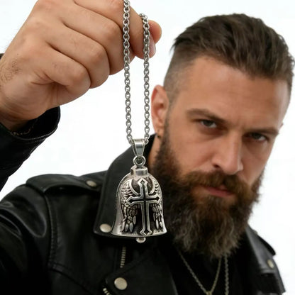 HNSP 316L Stainless Steel Gremlin Bell Biker Guardian Bell for Motorcycle, Luck Protection Pendant Men Gift Box Set