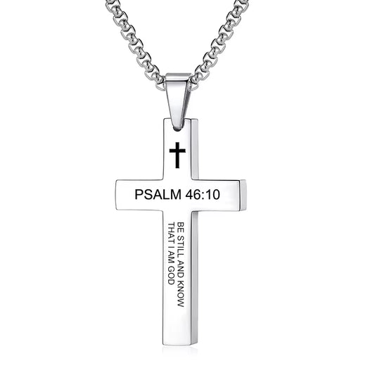 Christian Bible Verse Cross Pendant Necklace Stainless Steel Religious Scripture Prayer Jewelry Gifts