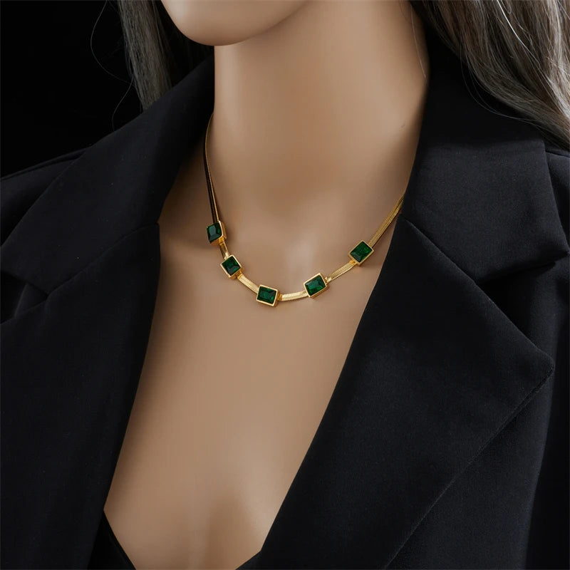 316L Stainless Steel Gold Color Crystal Necklace for Women Punk Street Trend Snake Chain Choker Girls Jewelry Gifts