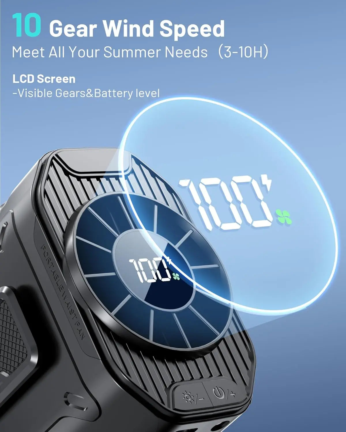 Hanging Waist Fans Waist Clip Fan Portable under Shirt Fan USB Charging Electric Fan Outdoor Camping Cooling Device LED Light