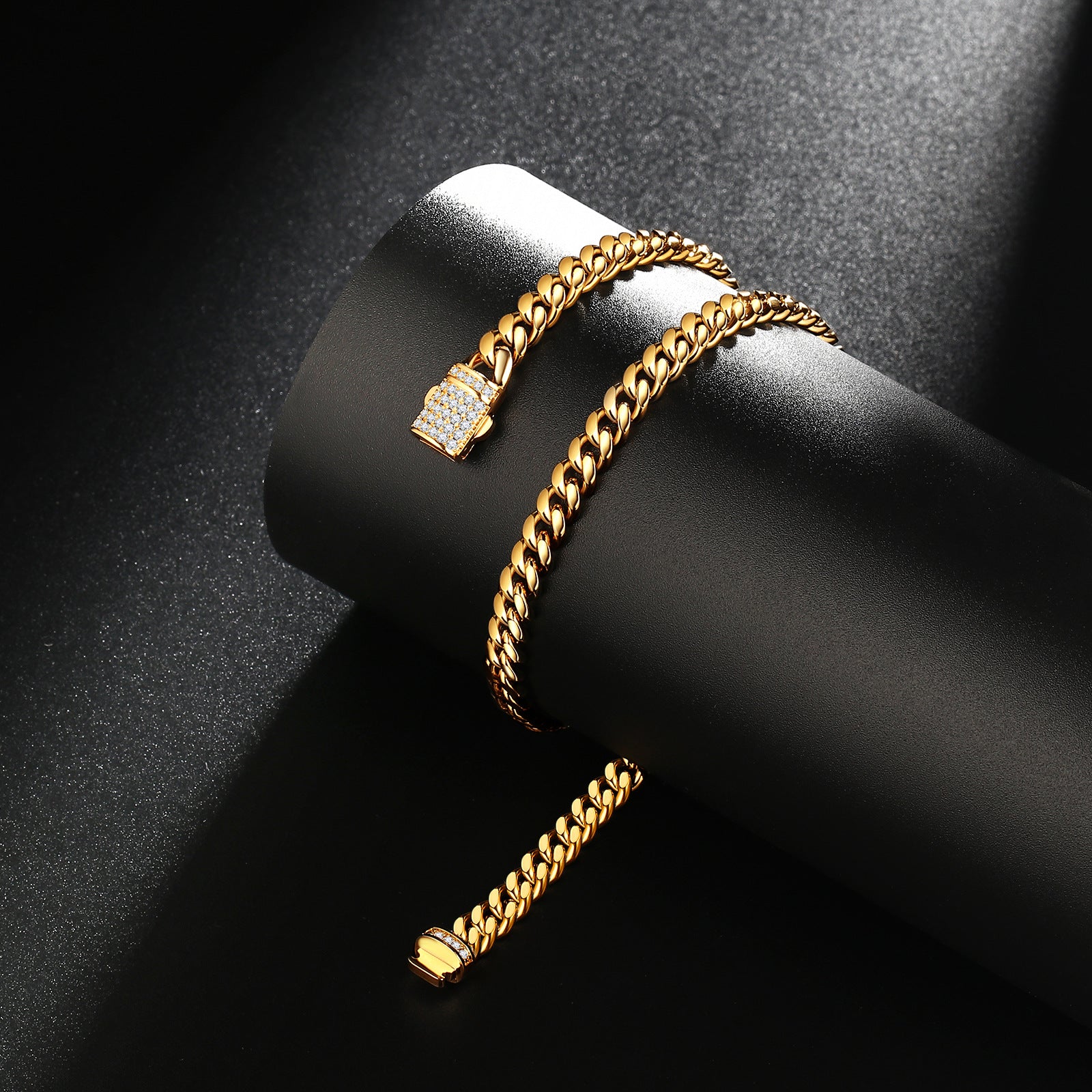 Men's Cuban white micro-inlaid lock encrypted chain JMEZ