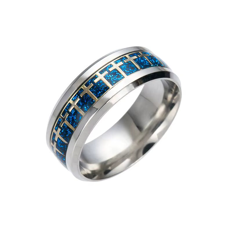 Men'S Bible Cross Ring 5 Colors to Choose Stainless Steel Fashion Prayer Men'S Jewelry US Size #6-#12