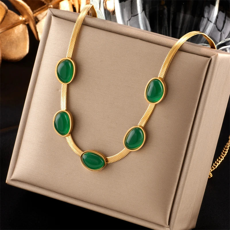 316L Stainless Steel Gold Color Crystal Necklace for Women Punk Street Trend Snake Chain Choker Girls Jewelry Gifts
