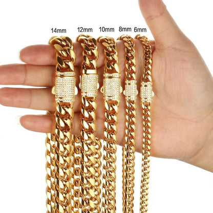Men's Cuban white micro-inlaid lock encrypted chain JMEZ