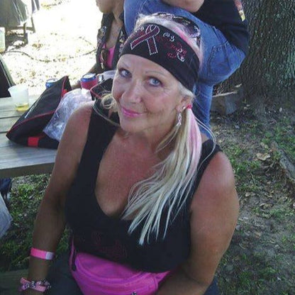 Tie-back Stretchy Rhinestone Bandana Breast Cancer Ribbon