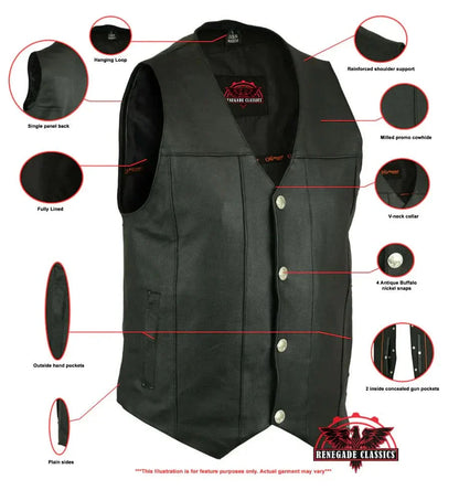 Men's Milled Single Back Panel Leather  Vest - Black