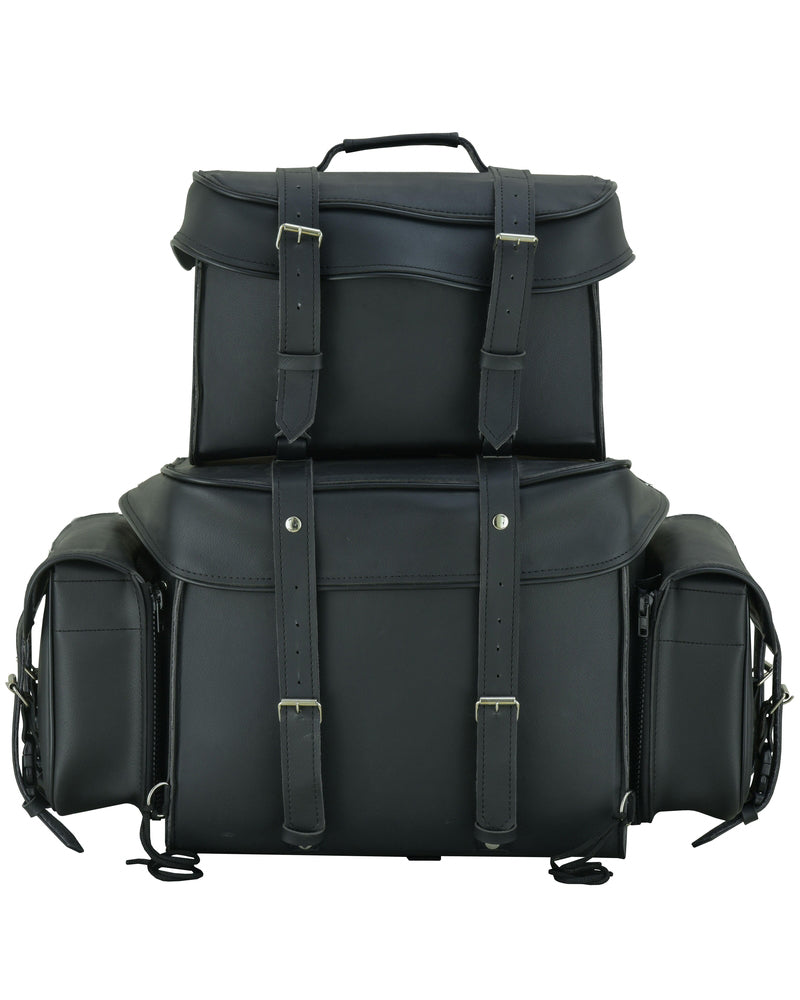 Leather Black PVC Large Four Piece Motorcycle Touring Tail Bag