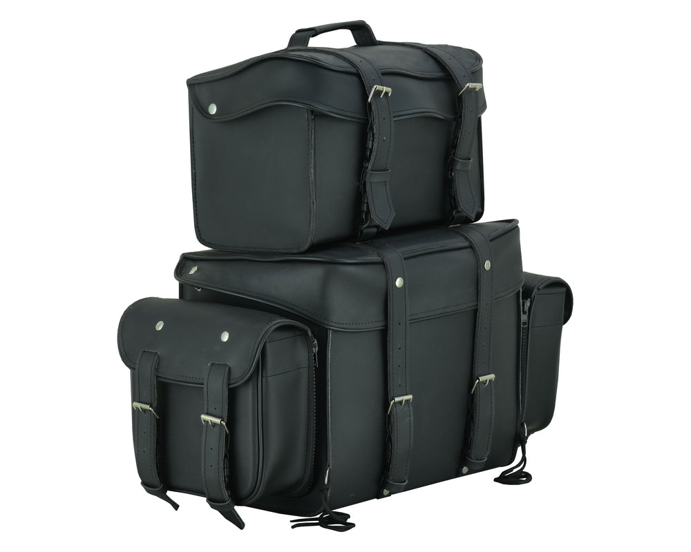 Leather Black PVC Large Four Piece Motorcycle Touring Tail Bag