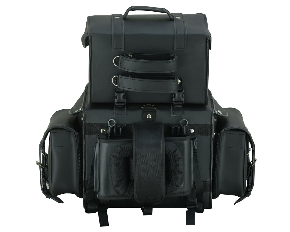 Leather Black PVC Large Four Piece Motorcycle Touring Tail Bag