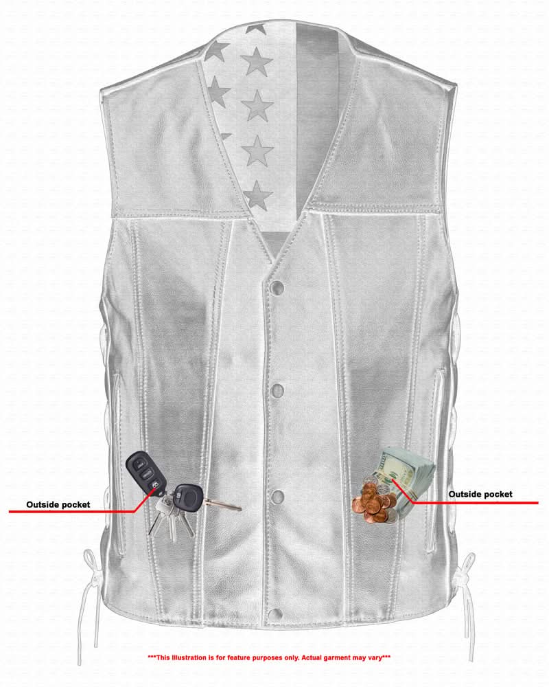 Men's Honor Ride Black Leather Motorcycle with Vest Red Stitching