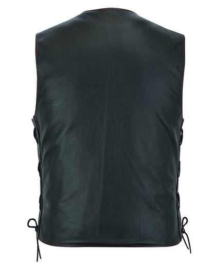 Men's Honor Ride Black Leather Motorcycle with Vest Red Stitching