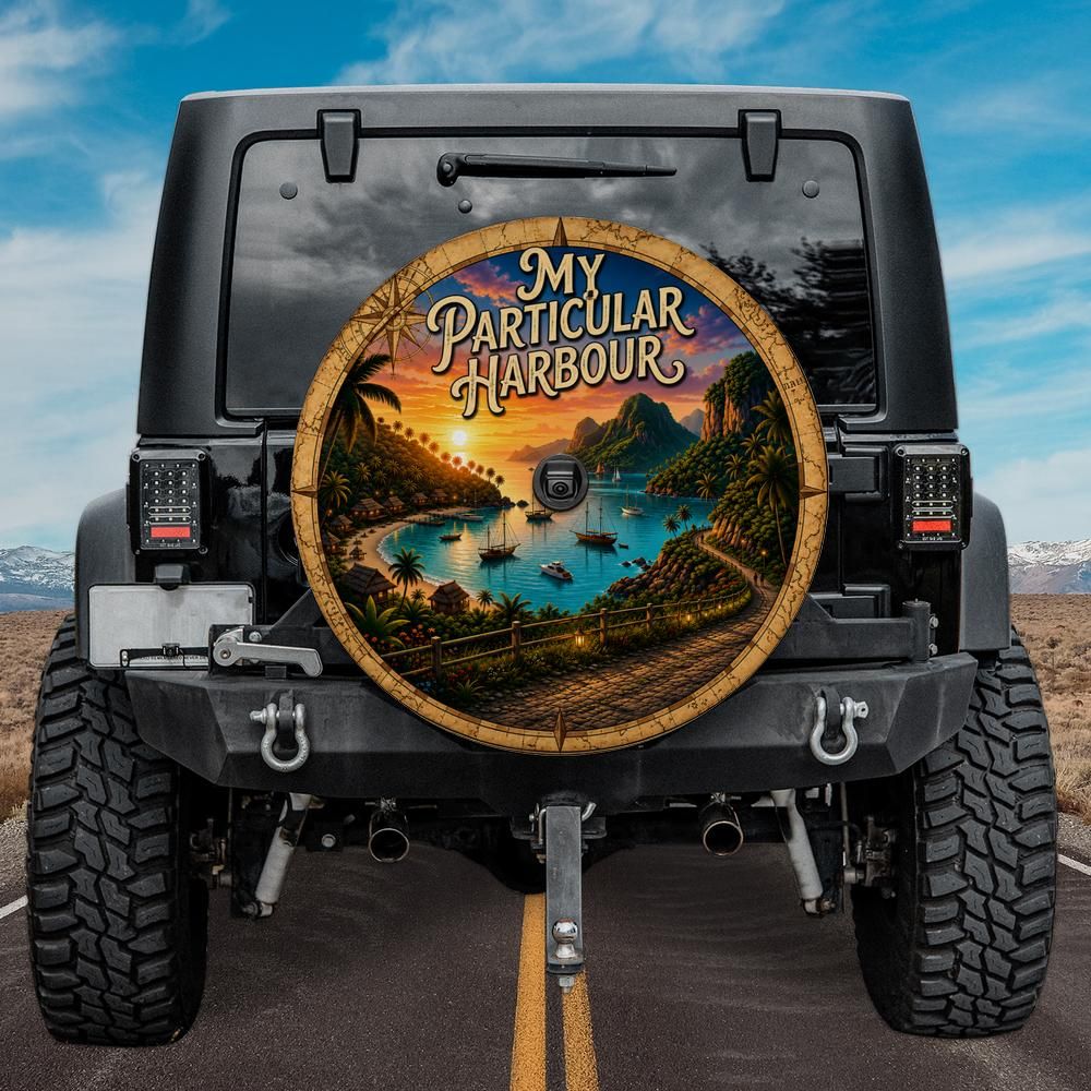 My Particular Harbour Tropical Coastal Spare Tire Cover with Camera Hole
