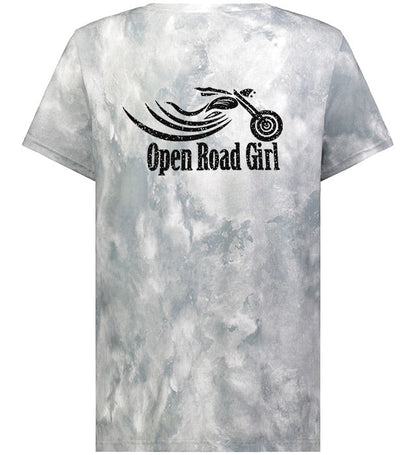 Open Road Girl Cloud Print Vneck Short Sleeve Tee, 4 COLORS